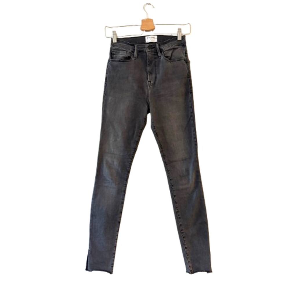 FRAME Le High Skinny Side Slit Jeans Sz 26 Dartmouth Denim Raw Hem 5-Pocket